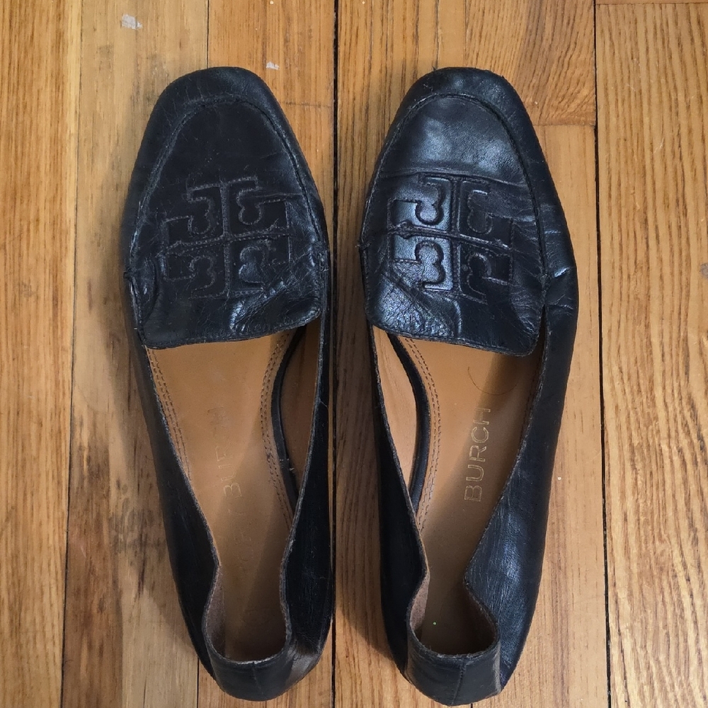 Tory Burch Black Leather Logo Loafers